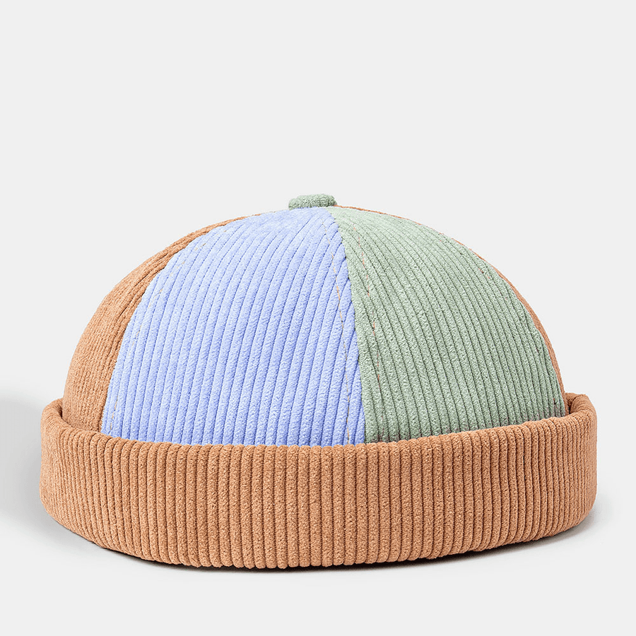 Unisex Corduroy Color Matching Stripe Hip-Hop Adjustable Sunshade Hat Brimless Beanie Landlord Cap Skull Cap - MRSLM