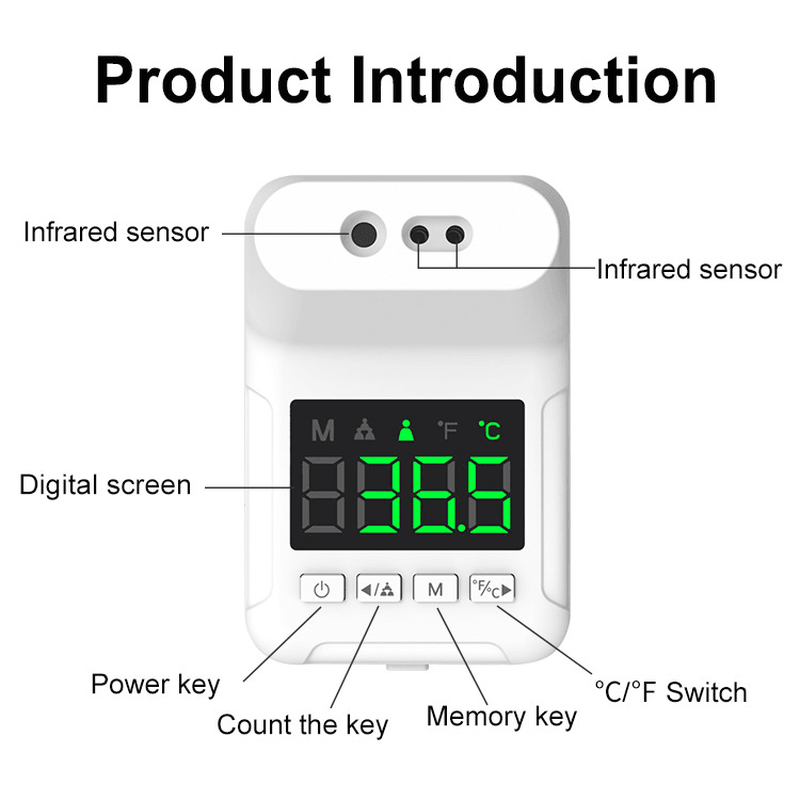 K3S Contactless Electronic Infrared Body Object Thermometer Wall-Mounted Fixed Temperature Infrared Forehead Thermometer - MRSLM