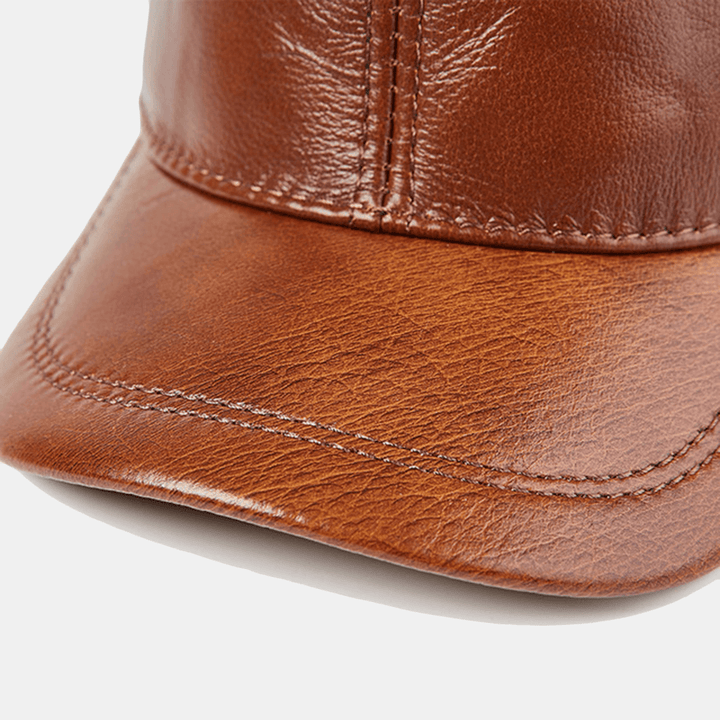 Men'S Genuine Cowhide Leather Hat Outdoor Casual Top Layer Cowhide Baseball Cap - MRSLM