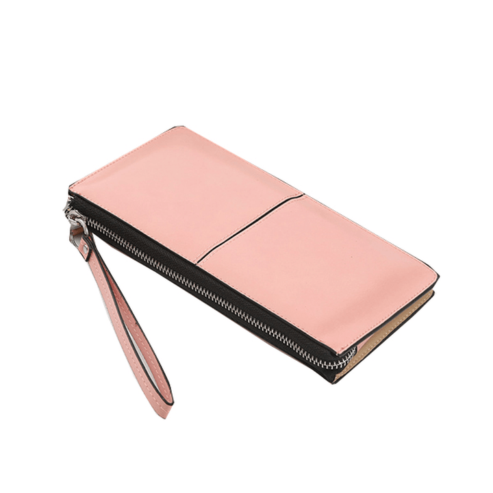 Woman PU Patchwork Line Wallet Elegant Ultra Thin Wristlet Wallet Phone Wallet - MRSLM