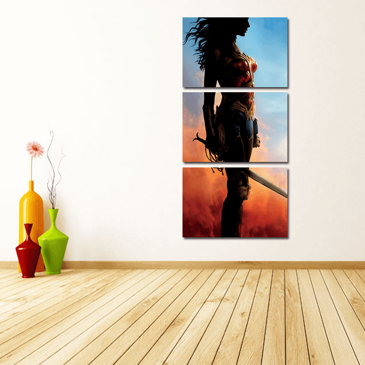 Miico Hand Painted Three Combination Decorative Paintings Wonder Woman Wall Art for Home Decoration - MRSLM