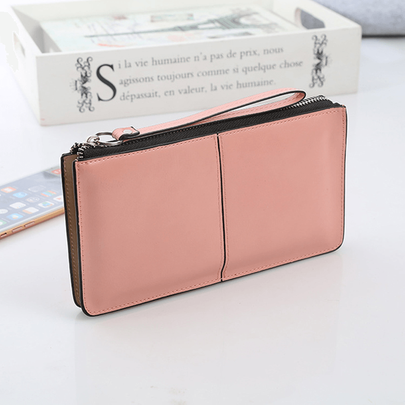 Woman PU Patchwork Line Wallet Elegant Ultra Thin Wristlet Wallet Phone Wallet - MRSLM