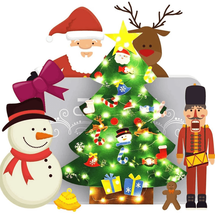 2020 Christmas Decor DIY Felt Christmas Tree for Home New Year Gifts Christmas Ornaments Santa Claus LED Xmas Tree - MRSLM