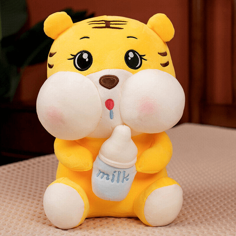 Tiger Doll Plush Toy Holding a Milk Bottle - MRSLM