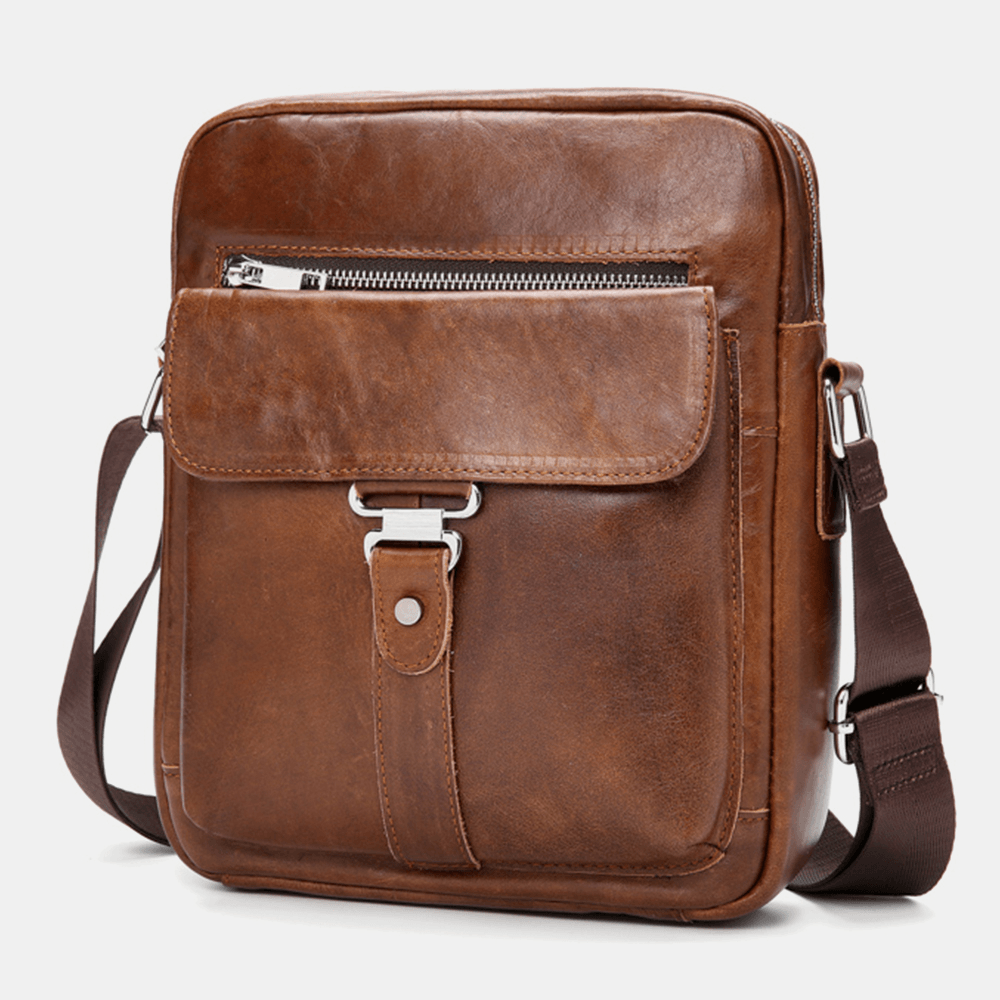 Men Business Retro Genuine Leather Waterproof Wear-Resisting Crossbody Bag - MRSLM