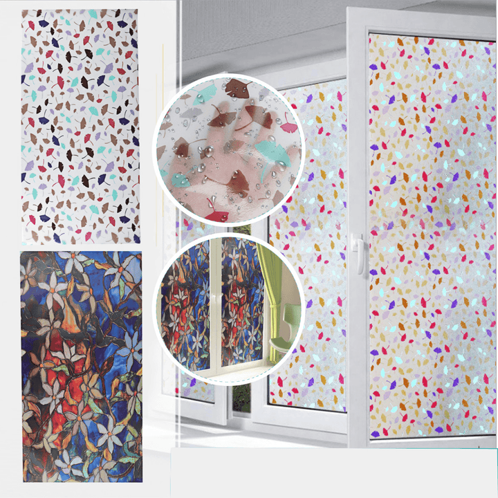 3D PVC Waterproof Glass Sticker UV Blocking Window Film Decor Privacy Static Cling for Bath Decor - MRSLM