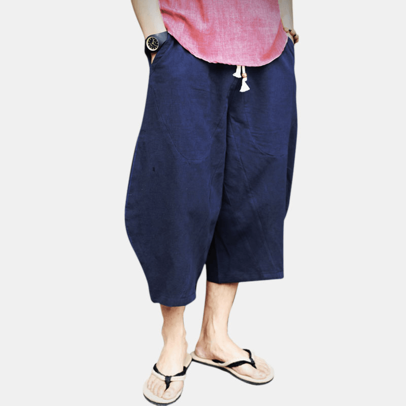 Mens Vintage Chinese Style Linen Casual Loose Baggy Pants - MRSLM