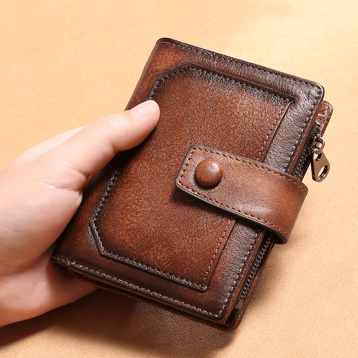 Men Genuine Leather RFID Anti-Theft Multifunction Large Capacity Foldable Card Holder Wallet - MRSLM