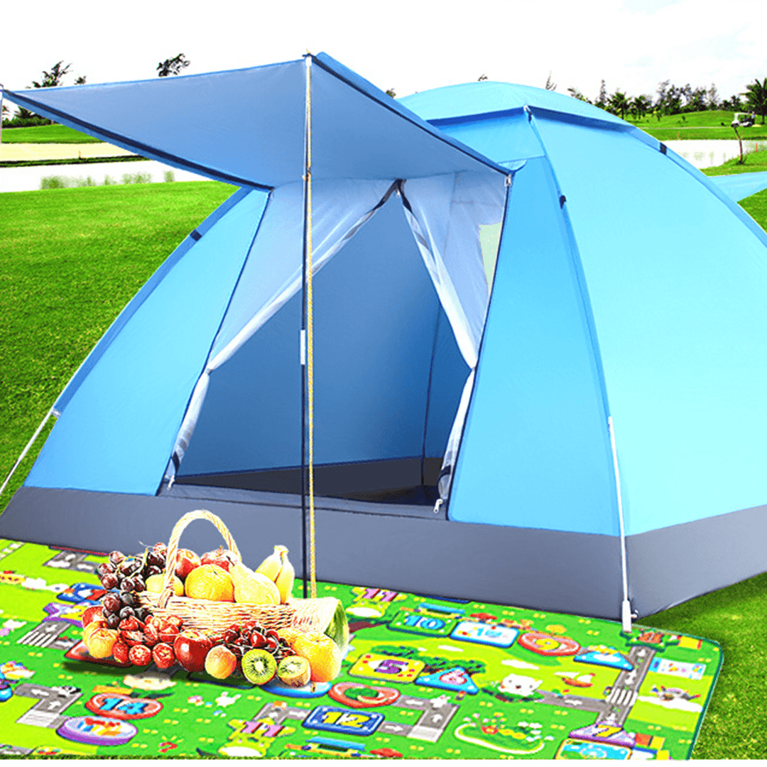 Ipree® 3-4 Person Double Layer Camping Tent with Double Door Outdoor Waterproof Awning Tent 125X200X200Cm for Fishing Camping Party - MRSLM