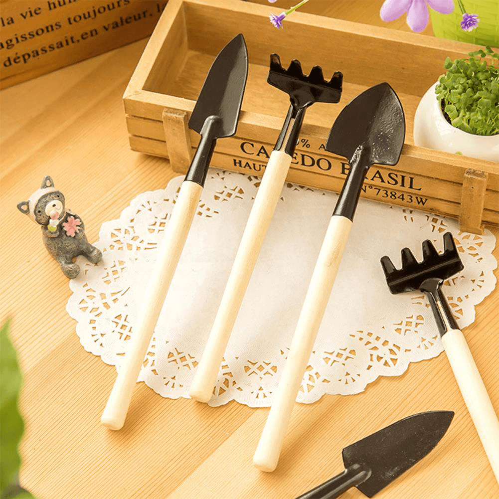 Honana HG-GT7 3Pcs Mini Garden Hand Tools Set Gardening Shovel Spade Rake Trowel Wood Handle - MRSLM