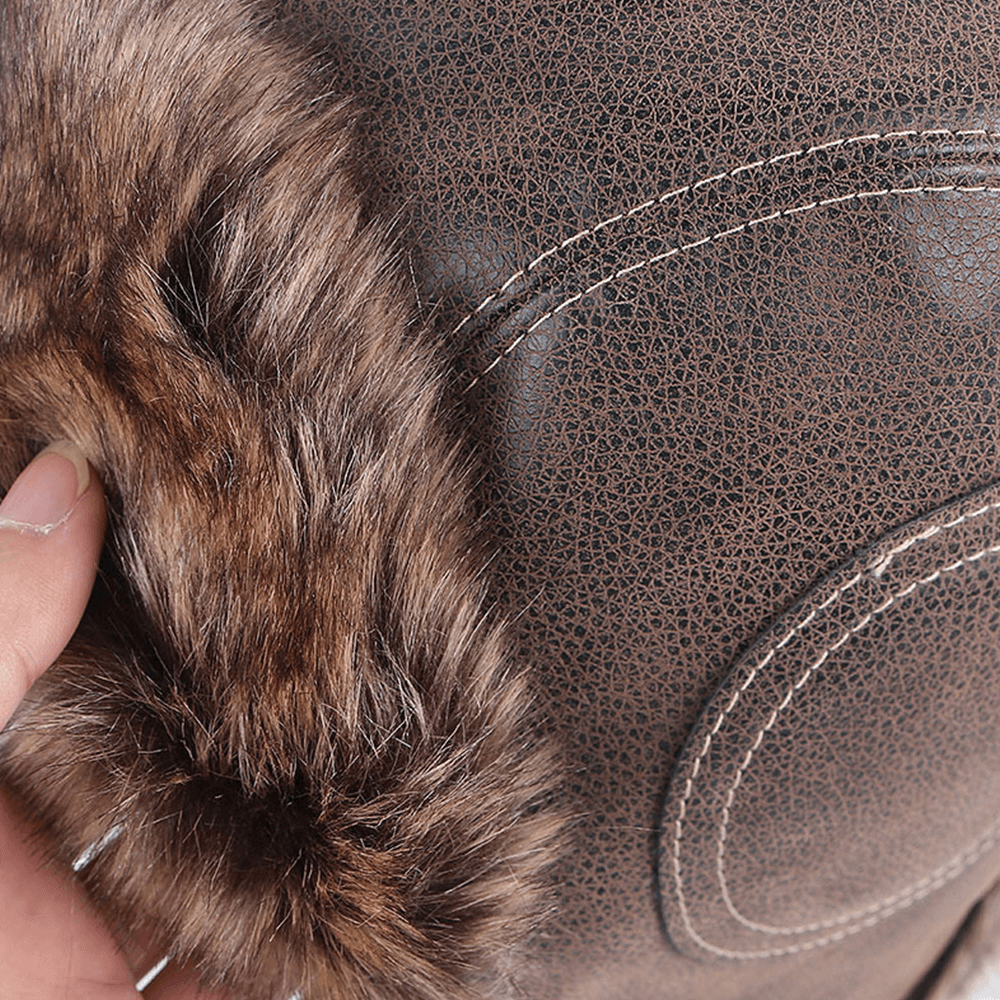 Men PU Leather plus Velvet Thicken Ear Protection Trapper Hat Winter Windproof Cool Protection Warm Ushanka Hat Russian Hat - MRSLM