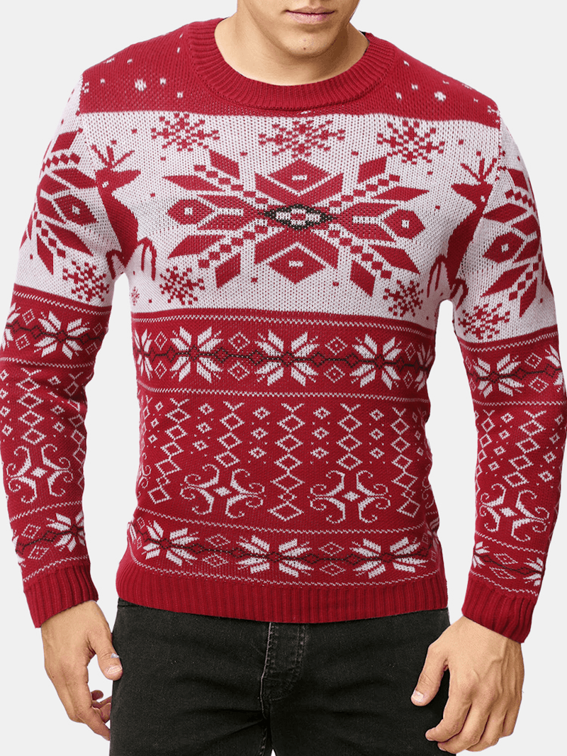 Mens Snowflake Christmas Style Graphics Long Sleeve Knitted Sweaters - MRSLM