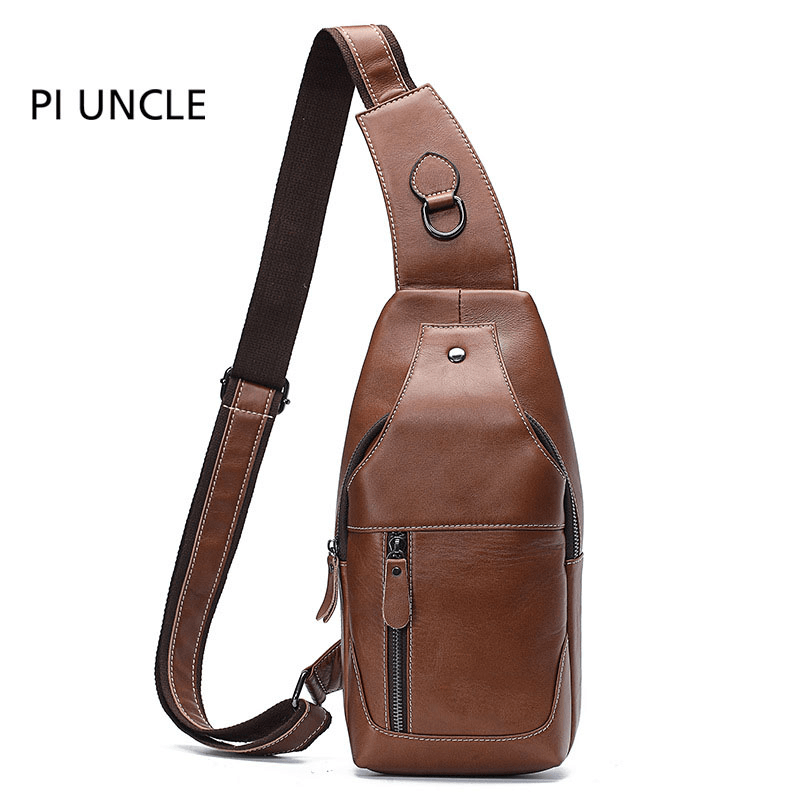 Men Genuine Leather Anti-Theft Crossbody Bag Chest Bag - MRSLM