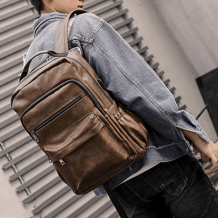 Faux Leather Laptop Bag Backpack Shoulder Bag for Men - MRSLM