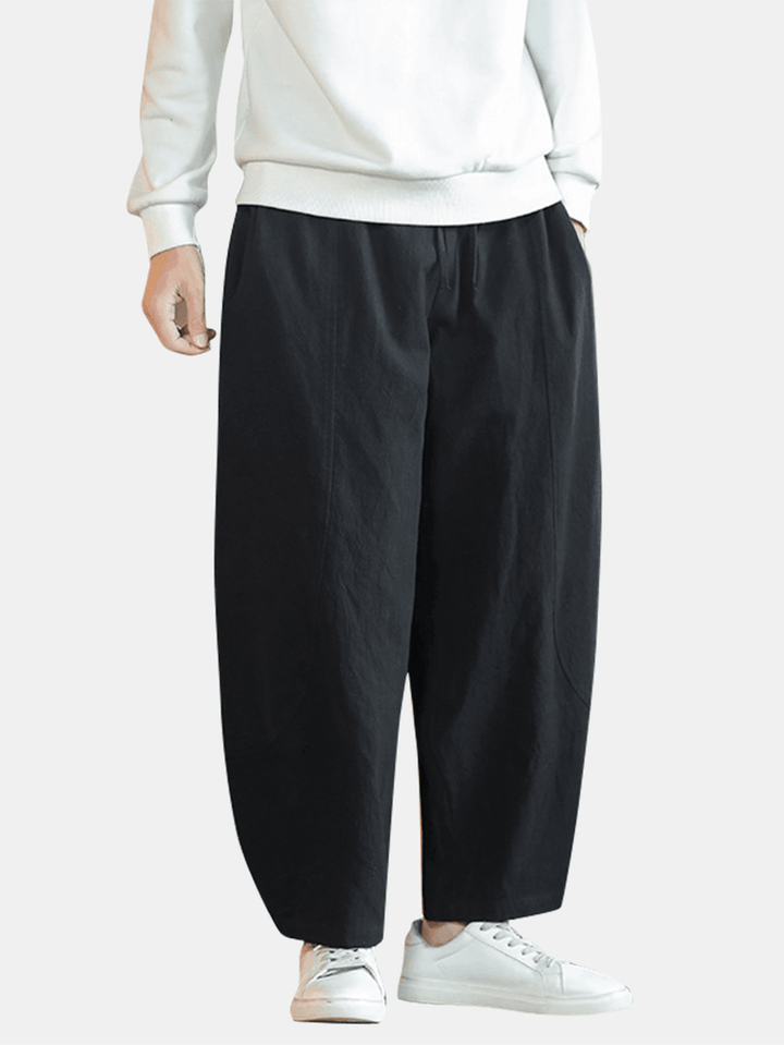 Mens Solid Color Cotton Linen Loose Casual Simple Wide Leg Pants - MRSLM