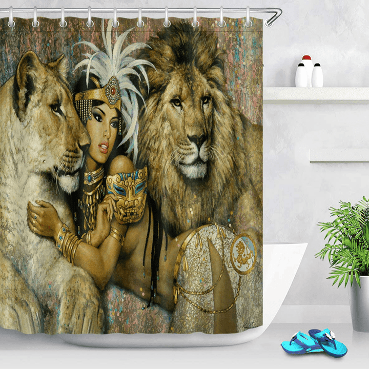 African Woman Egypt Queen and Lion Waterproof Bathroom Set Shower Curtain Bath Mats Floor Doormat Rugs - MRSLM