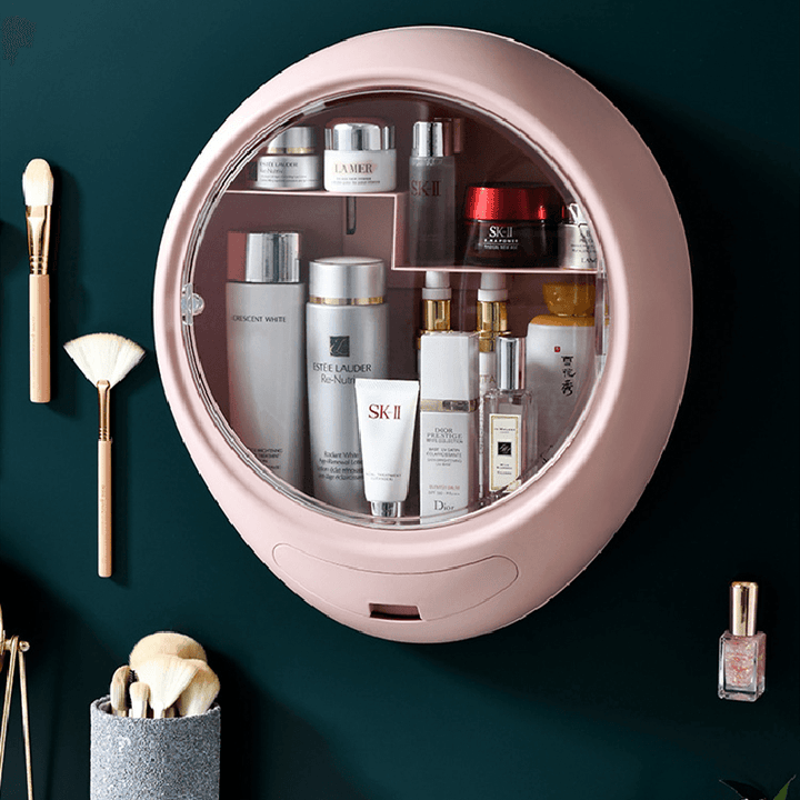 Creative Wall Mounted Cosmetic Storage Box Dust Proof Bathroom Toilet Wall Mounted Free Punch Skin Care Product Rack - MRSLM