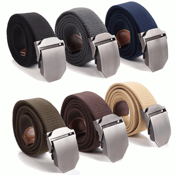 Mens Canvas Military Style Belt Outdoor Leisure Adjustable Slider Buckle Weave Web Waistband - MRSLM