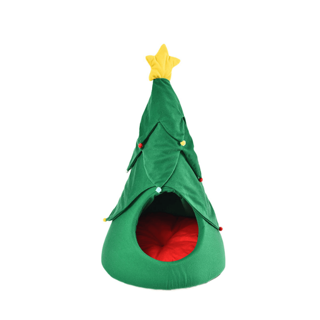 Christmas Tree Elk Pet House Breathable Semi Closed Soft Cat House Green Cat Dog Bed - MRSLM