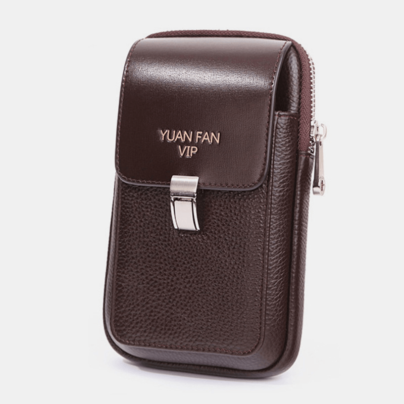 Men Retro Vertical Soft Leather Multifunction Large Capacity 6/6.5 Inch Phone Bag Belt Bag Waist Bag - MRSLM