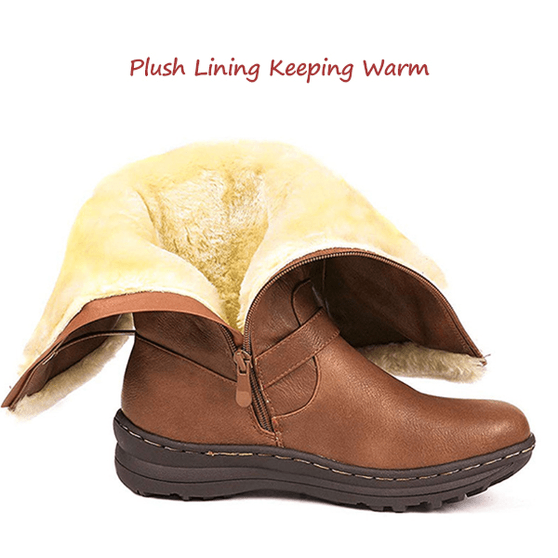 Women Retro Plush Lining Warm Casual Mid Calf Snow Boots - MRSLM