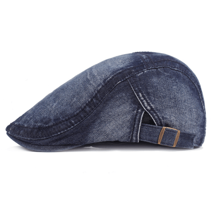 Men Washed Denim Beret Caps Forward Caps Outdoor Travel Hats Retro Hat - MRSLM