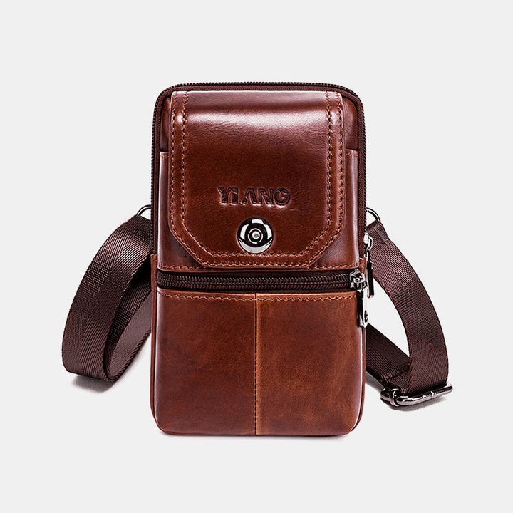 Men Genuine Leather Vintage Shoulder Bag Waist Bag Phone Bag for Business - MRSLM