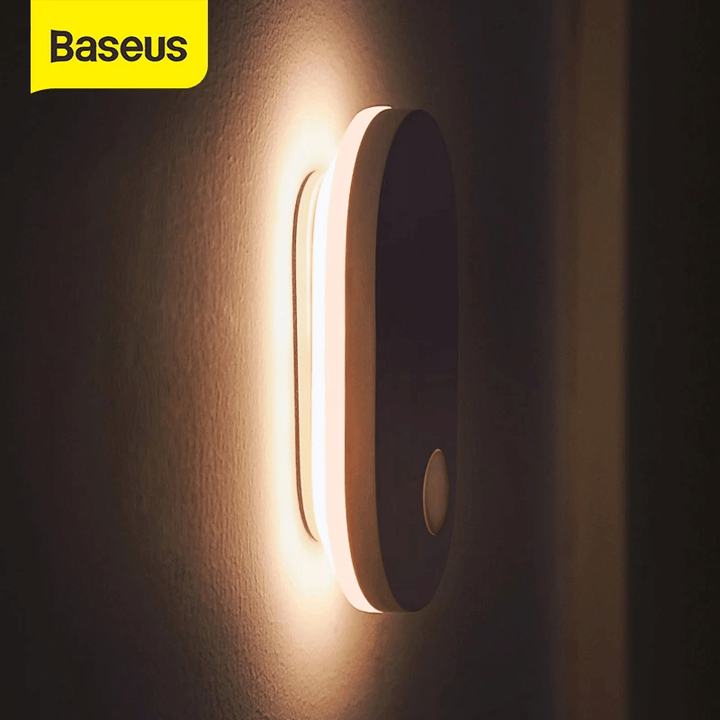 Baseus® PIR Motion Sensor Night Light Human Induction Backlight Magnetic LED Light Rechargeable Bedside Lamp Wall Lamp for Home - MRSLM