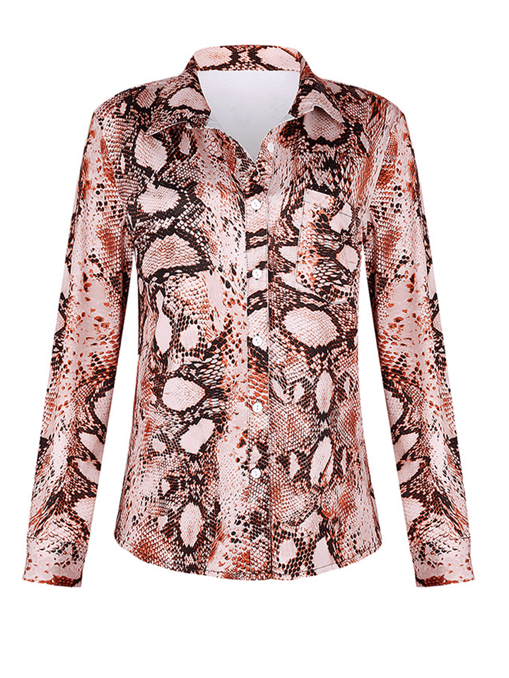 Women Cobra Snake Printed Long Sleeve Button Shirt Stylish Button Blouse - MRSLM