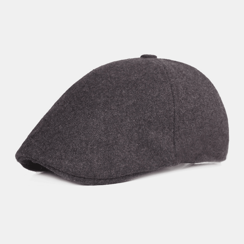 Men Woolen Berets Solid Color Adjustable Autumn Winter Warm Forward Hat Flat Hat Newsboy Hat - MRSLM