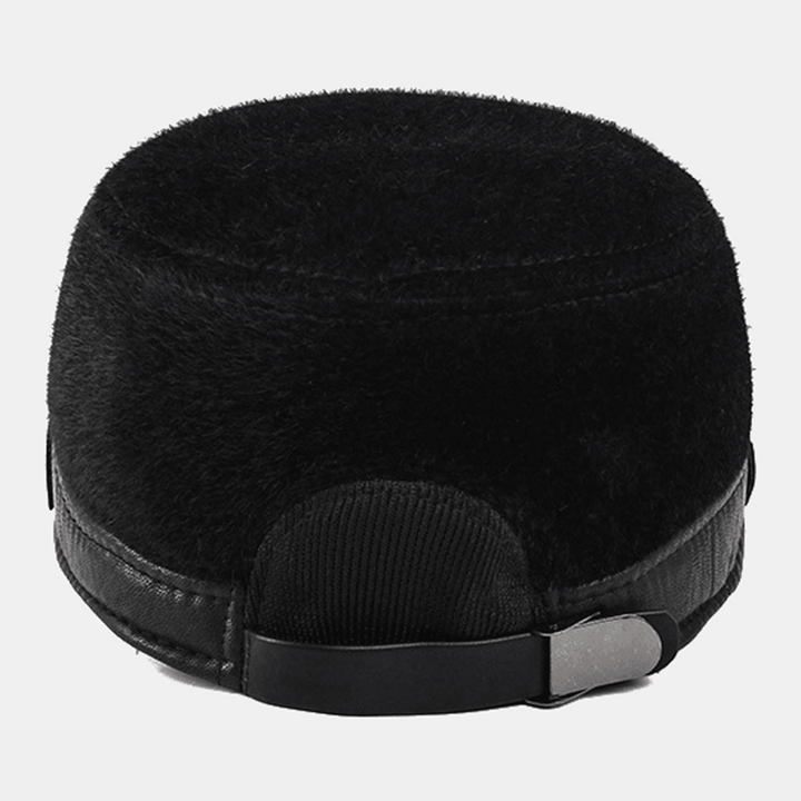 Men Artificial Mink Hair PU Brim Patchwork Rivet Decoration Built-In Ear Protection Thick Warmth Flat Cap - MRSLM