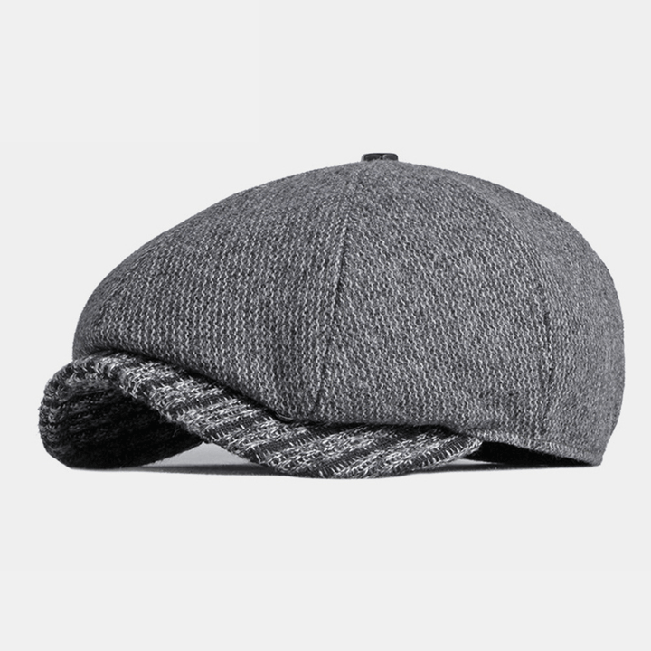 Men Woolen Thicken Warm Octagonal Hat British Fashion Ear Protection Earmuffs Windproof Newsboy Hat Flat Hat - MRSLM