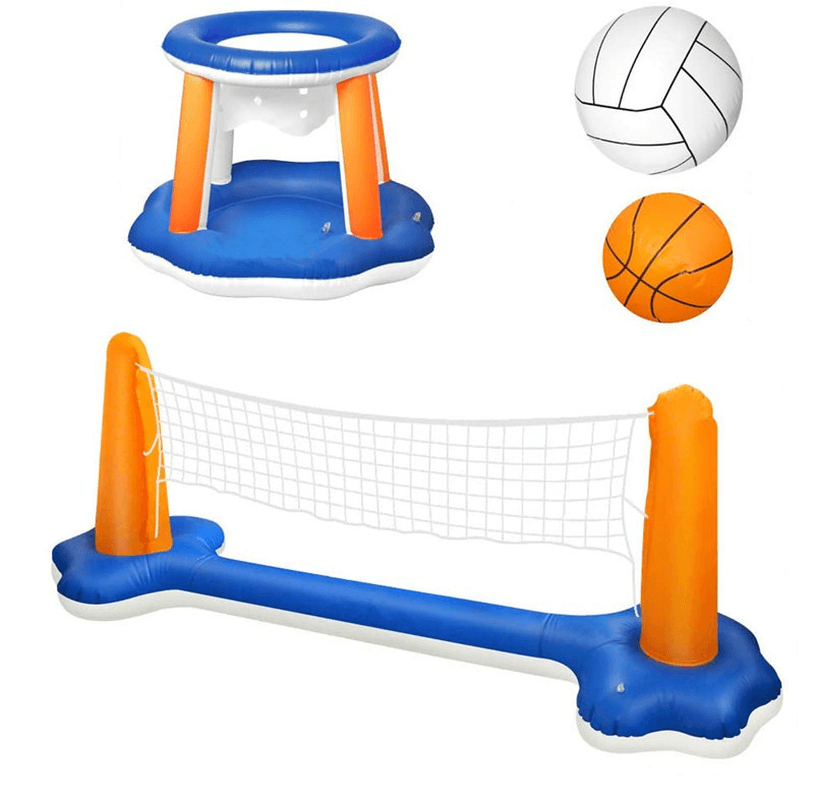 Inflatable Water Volleyball Net Basketball Hoop Basketball Volleyball Floating Toys Swimming Pool Toy Set - MRSLM