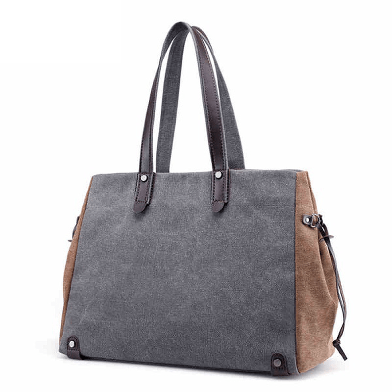 Women Quality Canvas Casual Large Capacity Color Block Tote Bag Handbag - MRSLM