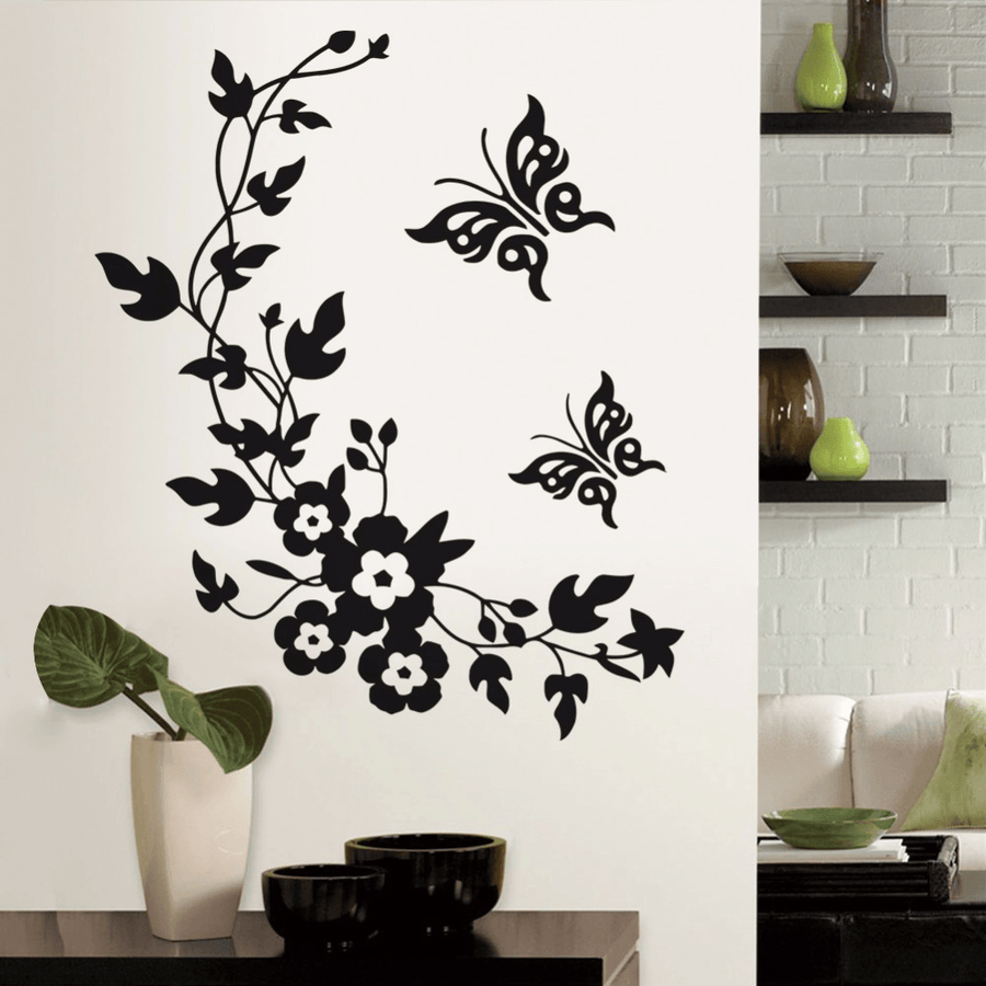 Funny Novelty Butterfly Flower Vine Bathroom Wall Sticker Home Decoration Vinyl Wall Decals - MRSLM