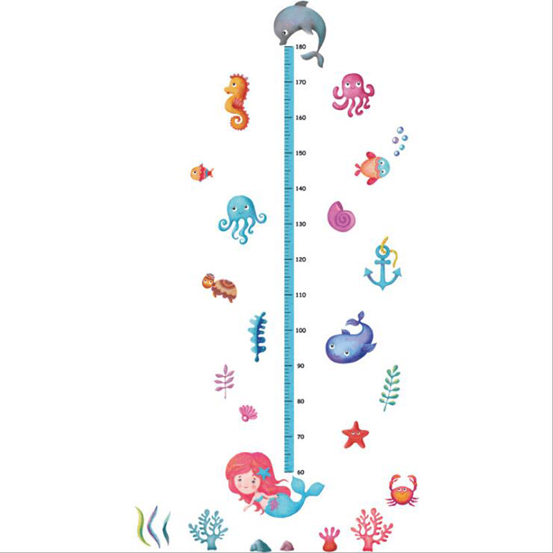 SK7197 Sea World Height Chart Wall Sticker Growth Chart Fish Star Wall Stickers for Kids Room Undersea Bathroom Wall Decals - MRSLM