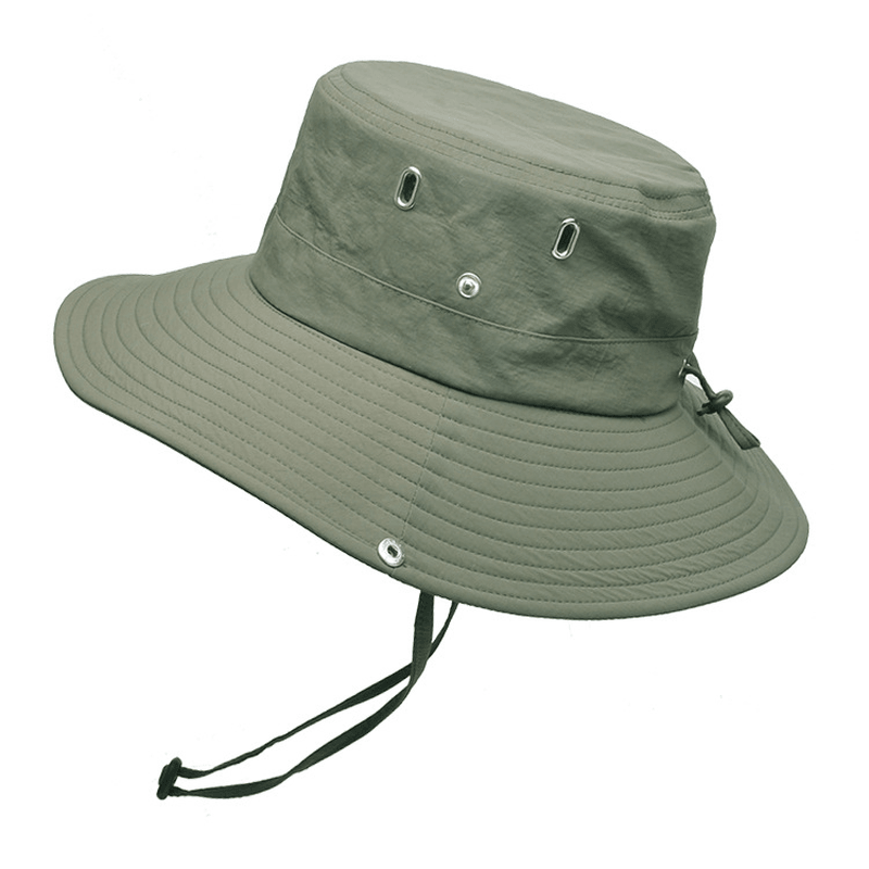 Summer Men'S Breathable Sunshade Travel Outdoor Fishing Sunscreen Solid Color Big Brim Fisherman Hat - MRSLM