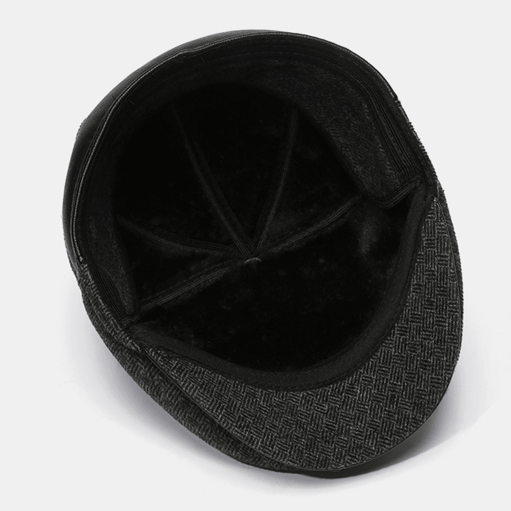 Men Woolen Felt plus Velvet Thicken Ear Protection Keep Warm Casual Forward Hat Beret Hat - MRSLM