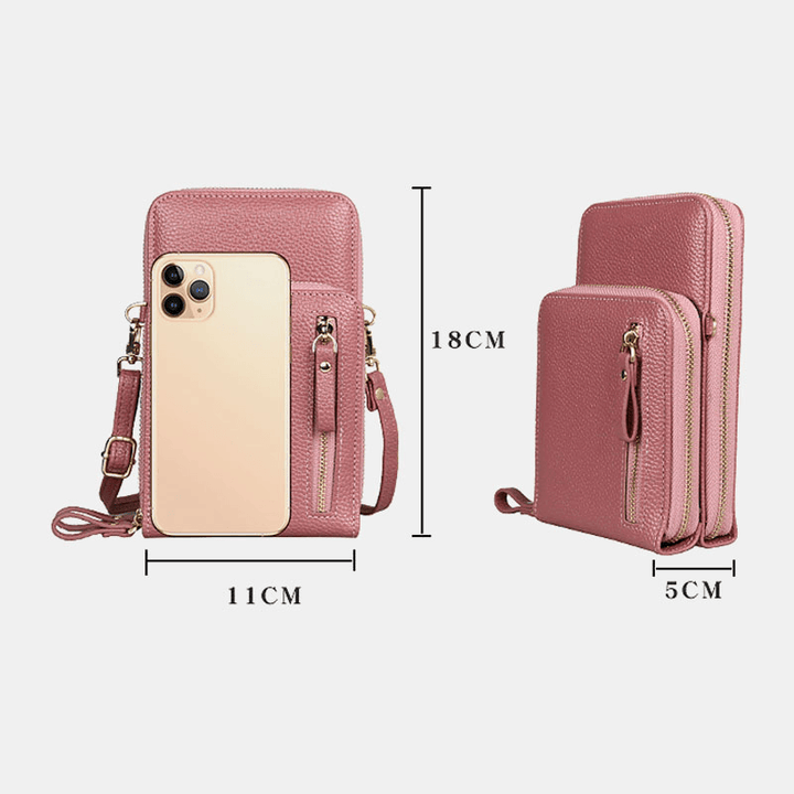 Women 8 Card Slots Solid Casual Phone Bag Crossbody Bag Shoulder Bag - MRSLM