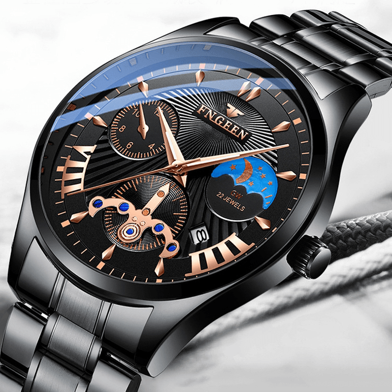 Business Luminous with Calendar Dial Stainless Steel Band Waterproof Men Quartz Watch - MRSLM