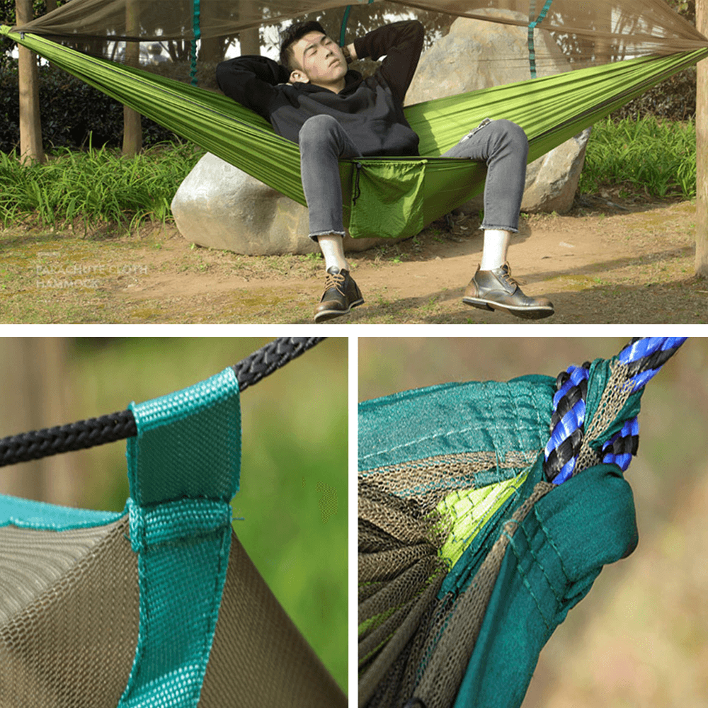 1-2 Person Camping Hammock Hanging Bed Swing Chair with Mosquito Net Outdoor Travel - MRSLM