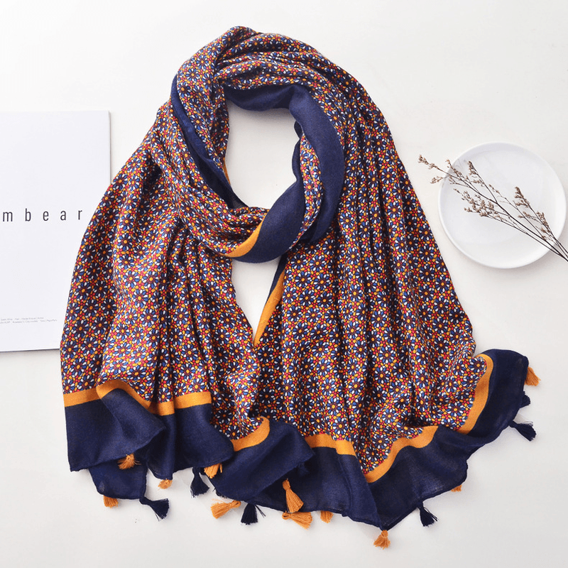 Printed Fringe Scarf Long Scarf Shawl Literary Fan - MRSLM