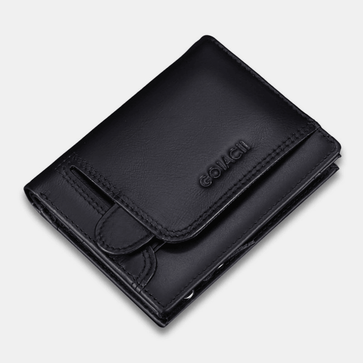 Men Genuine Leather Multifunction RFID Anti-Theft Retro Short Wallet Multi-Card Slot Card Holder Coin Purse - MRSLM