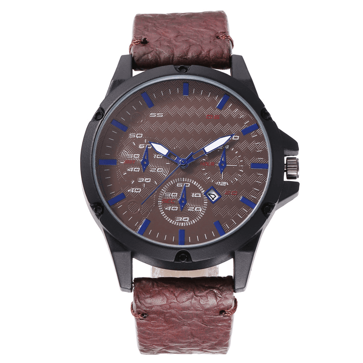 Fashion Casual Alloy Casual Vintage Calendar PU Leather Belt Watch Quartz Watch - MRSLM