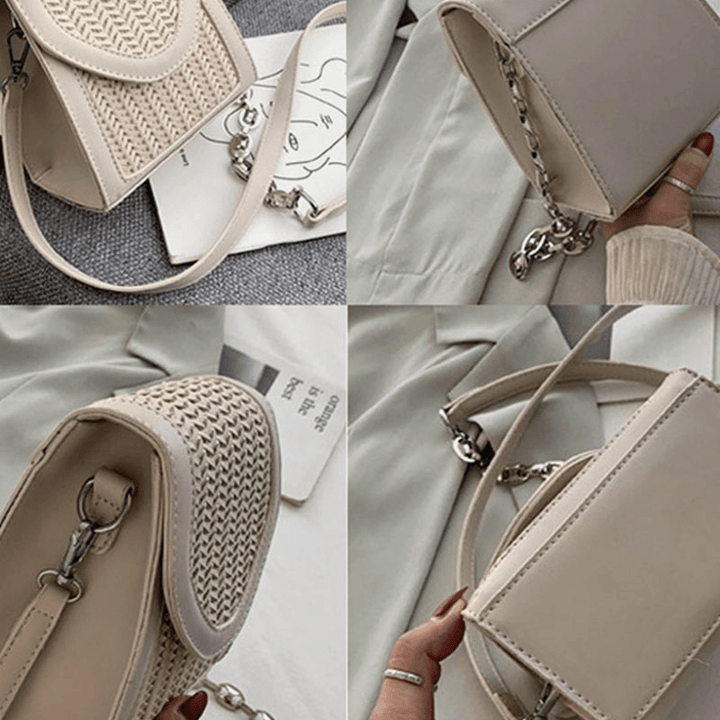 Women Summer Flap Straw Chain Crossbody Bag Shoulder Bag - MRSLM