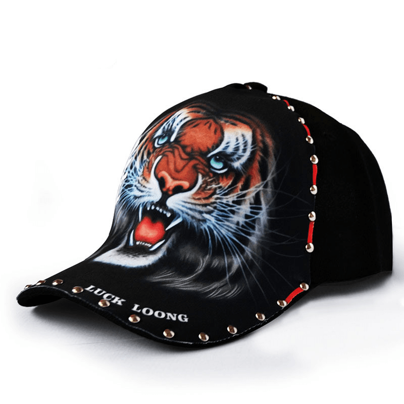 Hat Men'S Black Rivet Baseball Cap Green Tiger Head Cap - MRSLM