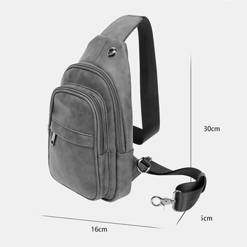 Men Solid Color Headphone Hole Design Multi-Pocket Chest Bag Casual Outdoor PU Soft Leather Wear Resistant Crossbody Bags Shoulder Bag - MRSLM