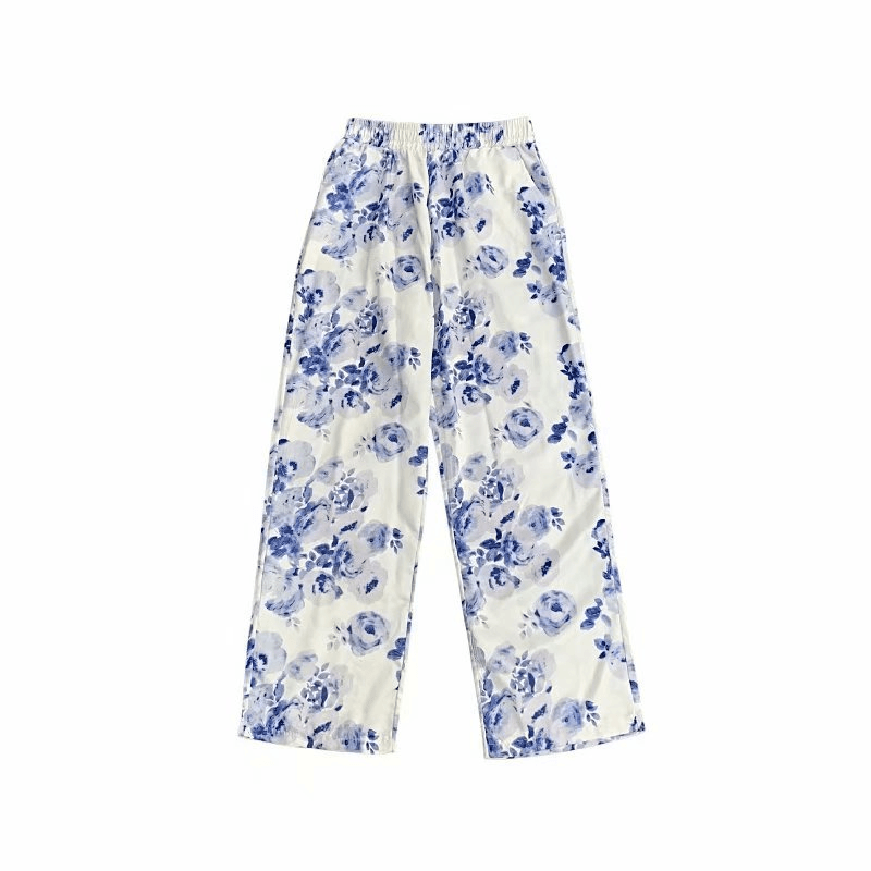 Tie-Dyed Floral Wide-Leg Pants Women Loose and Casual Mopping the Floor - MRSLM