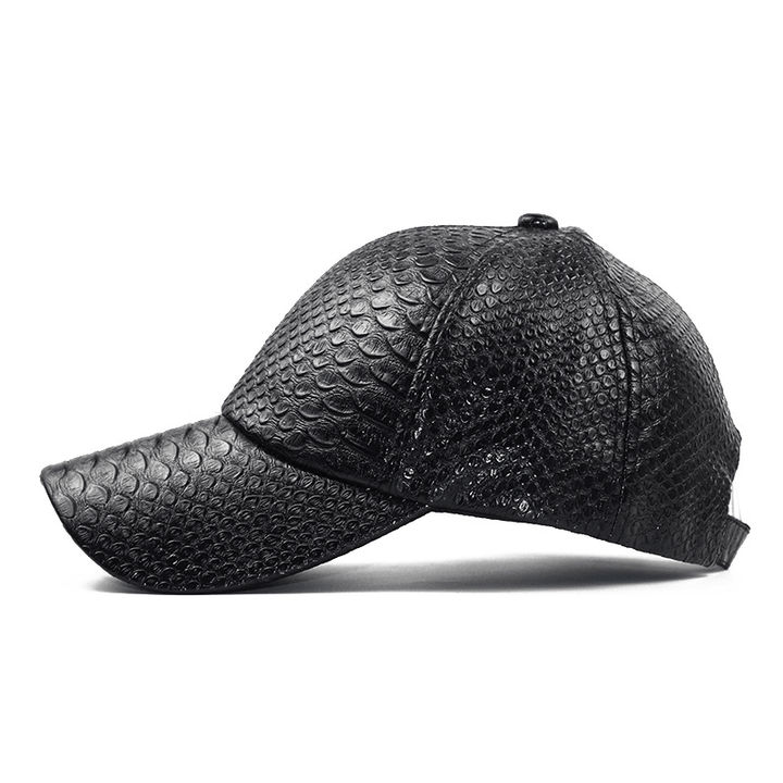 Women'S Autumn and Winter Pu Leather Snakeskin Pattern Sunshade Baseball Cap - MRSLM