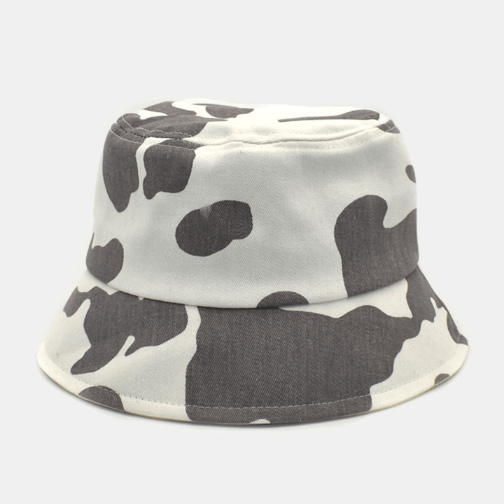 Women Cow Pattern Printing Bucket Hat Cotton Color Contrast All-Match Sunscreen Sunshade Hat - MRSLM